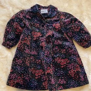 Vintage Rothschild Dark Floral Velvet Full Button Puffed Sleeves Coat Size 4